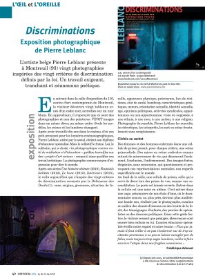 Article sur la série "Discriminations" du photographe Pierre Leblanc en France dans Le Lien Social