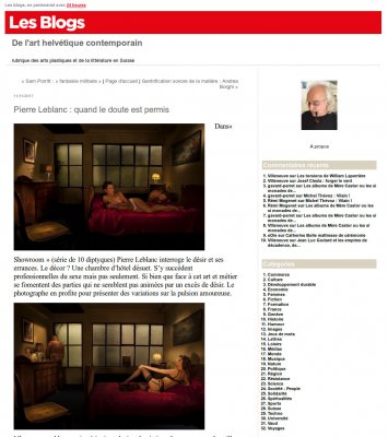 Publication de la série &quot;Showroom&quot; du photographe Pierre Leblanc Suisse dans &quot;Blog de l'art helvétique&quot;.