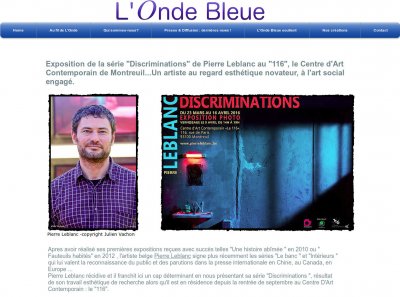 Article sur la série "Discriminations" du photographe Pierre Leblanc en France dans "L'Onde Bleue".